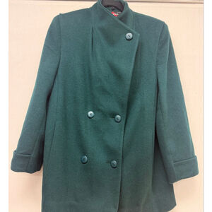 Vintage Women's ALORNA Petite Teal Wool Pea Coat with Red Lining